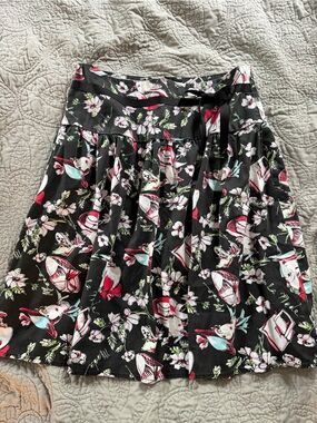 Black Floral Skater Skirt with Pink & White Accents